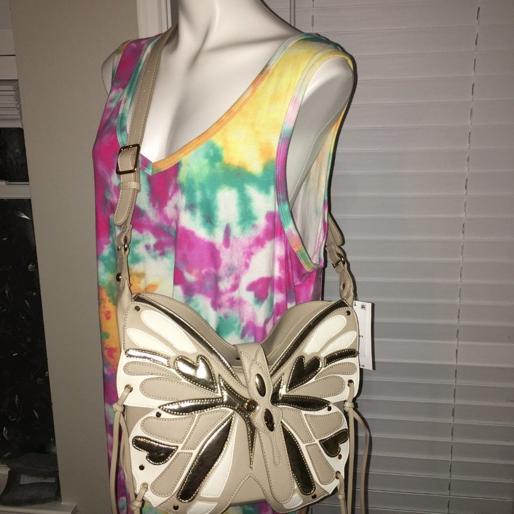 Betsey Johnson Butterfly Crossbody Purse = NWT  Gold & Beige  Last One - Picture 3 of 7